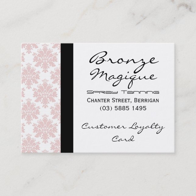 Soft Pink Damask Business Customer Loyalty Cards (Front)