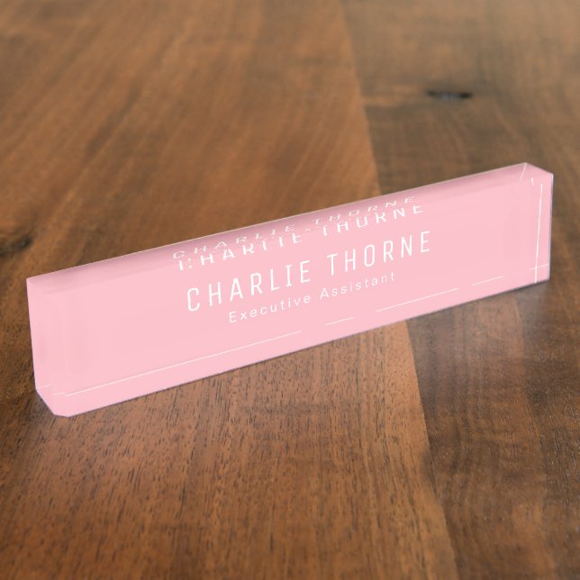 Soft Pink Desk Nameplate with Name and Job Title (Side)
