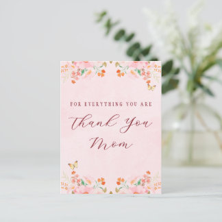 Soft Pink Elegant Floral Thank You Mother’s Day Postcard