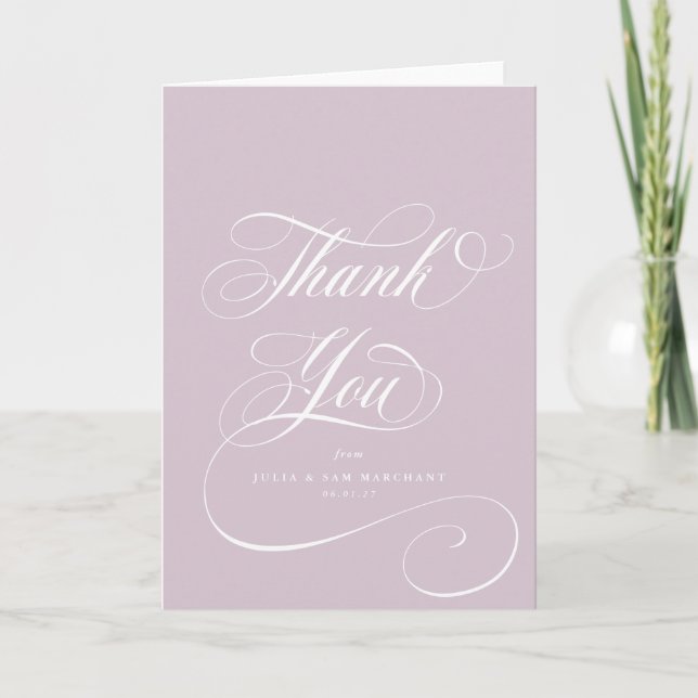 Soft Pink Elegant Script Blank Wedding Thank You Card (Front)