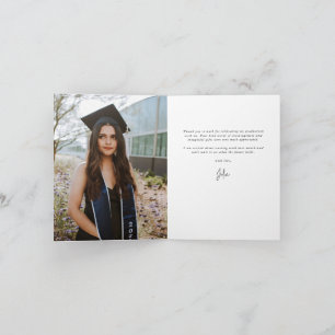 Soft Pink Elegant Script Graduation Photo+Message Thank You Card