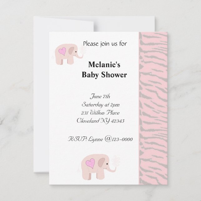 Soft Pink Elephant Baby Shower Invitation (Front)