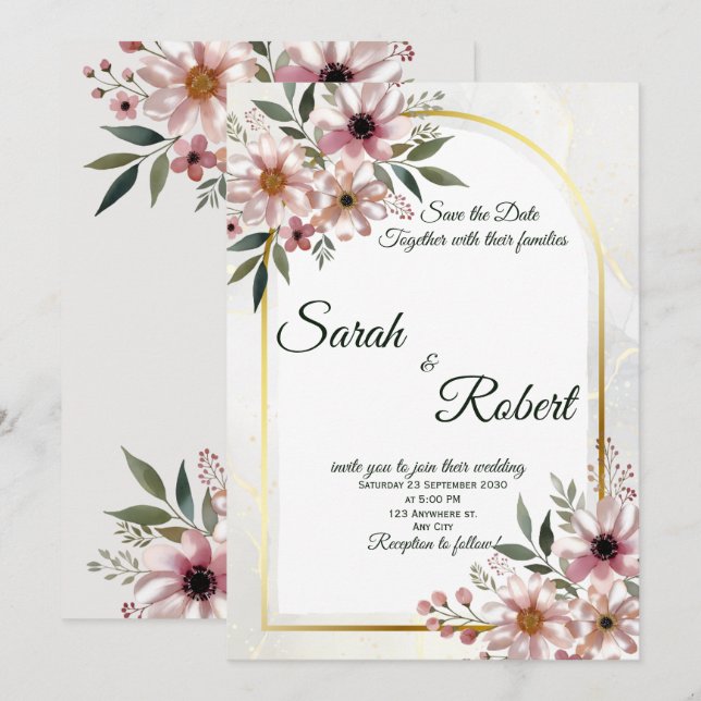 Soft Pink Floral Arch Wedding Save The Date Invitation (Front/Back)