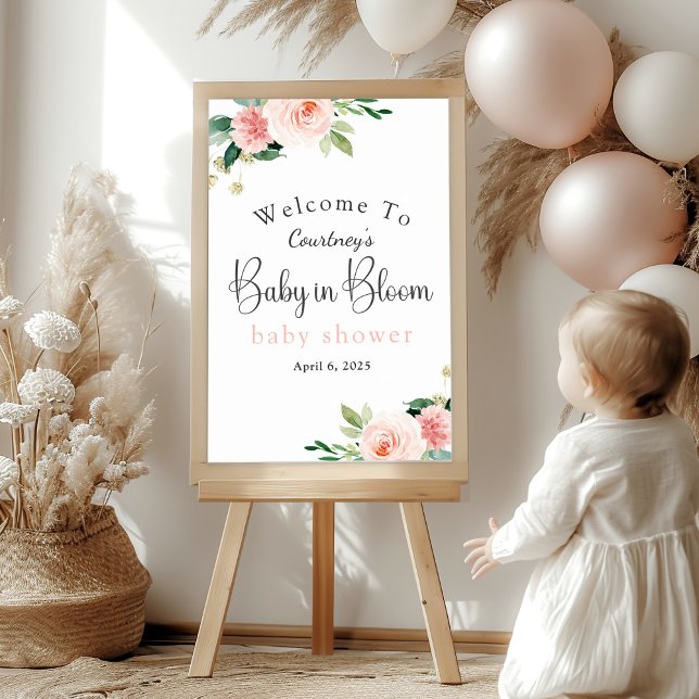 Soft Pink Floral Baby in Bloom Baby Shower Welcome Poster (Creator Uploaded)