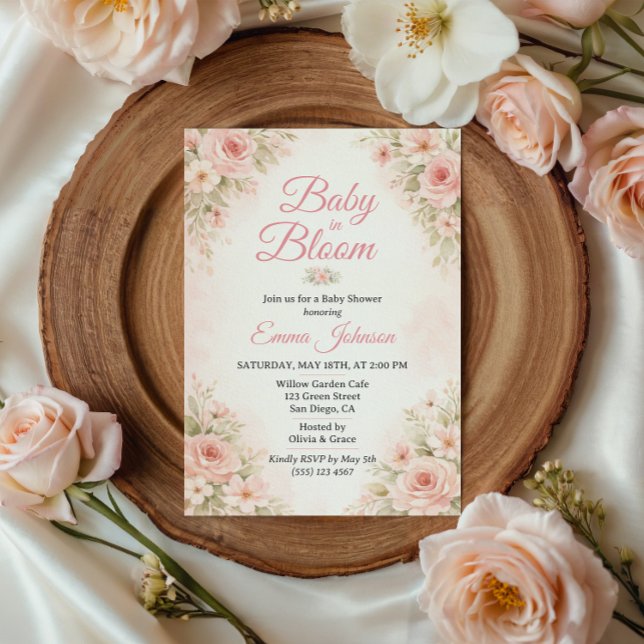 Soft Pink Floral Baby in Bloom Garden Invitation (Creator Uploaded)