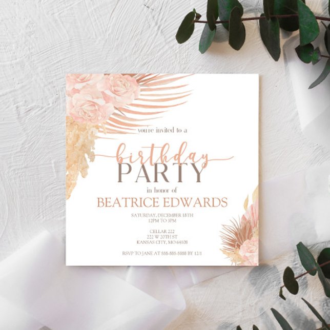 Soft Pink Floral Birthday Party Invitation  (Creator Uploaded)