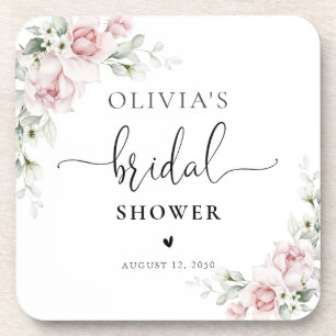 Soft Pink Floral Bridal Shower Coasters