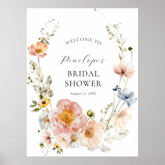 Soft Pink Floral Bridal Shower Welcome Sign (Front)