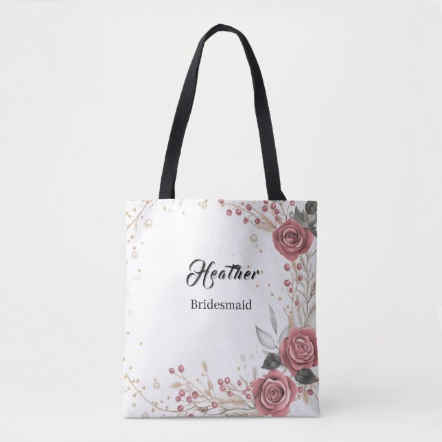 Soft Pink floral bridesmaid tote Bag (Front)