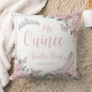 Soft Pink Floral Cinderella Slipper Quinceañera XV Cushion