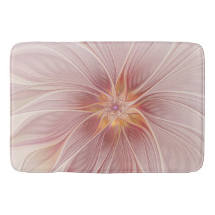 Soft Pink Floral Dream Abstract Fractal Art Flower Bath Mat