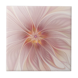 Soft Pink Floral Dream Abstract Fractal Art Flower Ceramic Tile