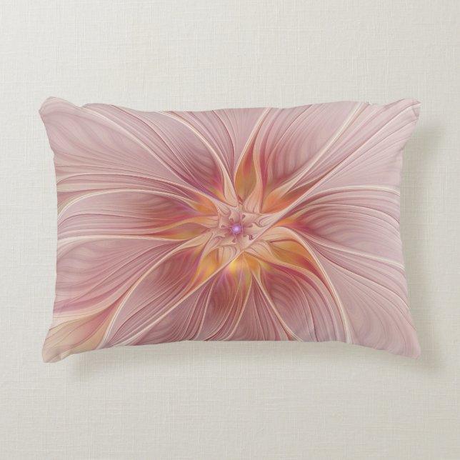 Soft Pink Floral Dream Abstract Fractal Art Flower Decorative Cushion (Front)