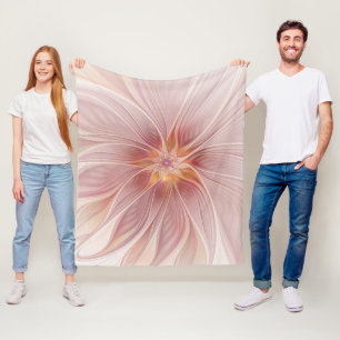Soft Pink Floral Dream Abstract Fractal Art Flower Fleece Blanket