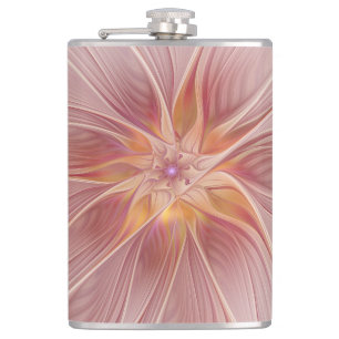 Soft Pink Floral Dream Abstract Fractal Art Flower Hip Flask