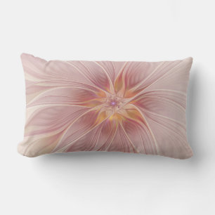 Soft Pink Floral Dream Abstract Fractal Art Flower Lumbar Cushion