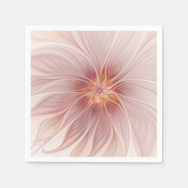 Soft Pink Floral Dream Abstract Fractal Art Flower Napkin (Front)