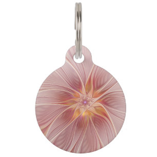 Soft Pink Floral Dream Abstract Fractal Art Flower Pet Tag