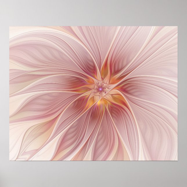 Soft Pink Floral Dream Abstract Fractal Art Flower Poster (Front)