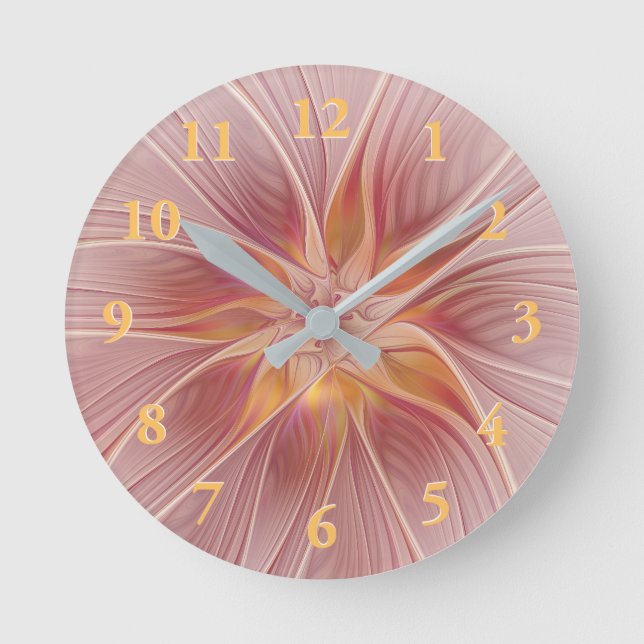 Soft Pink Floral Dream Abstract Fractal Art Flower Round Clock (Front)