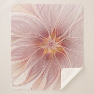 Soft Pink Floral Dream Abstract Fractal Art Flower Sherpa Blanket