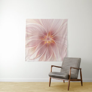 Soft Pink Floral Dream Abstract Fractal Art Flower Tapestry