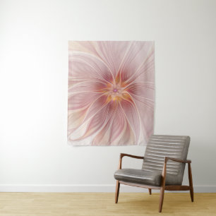 Soft Pink Floral Dream Abstract Fractal Art Flower Tapestry