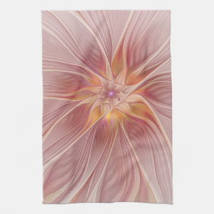 Soft Pink Floral Dream Abstract Fractal Art Flower Tea Towel