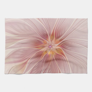 Soft Pink Floral Dream Abstract Fractal Art Flower Tea Towel