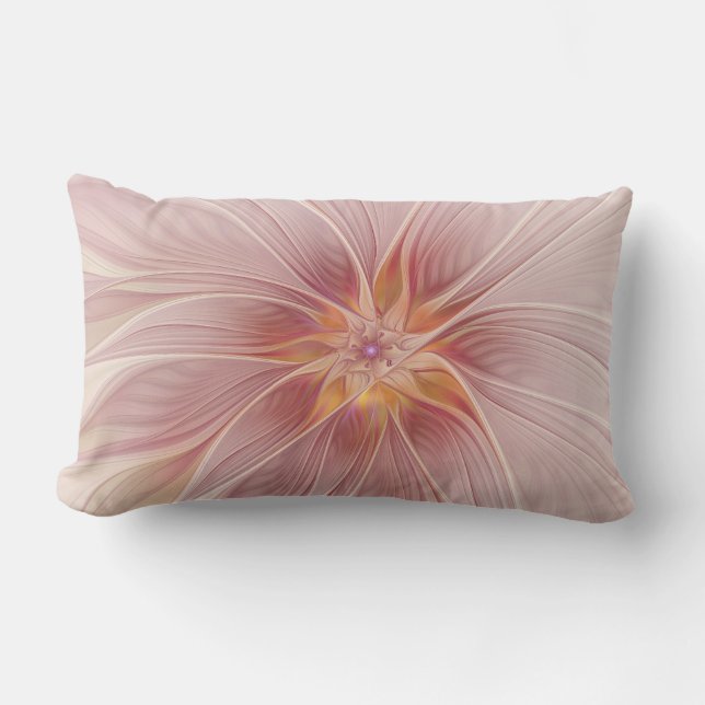 Soft Pink Floral Dream Abstract Modern Flower Lumbar Cushion (Front)