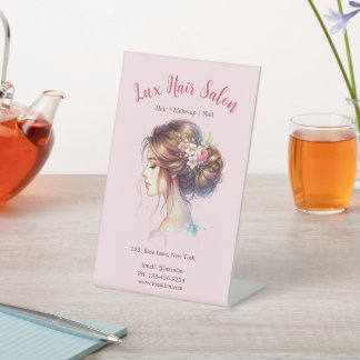 Soft Pink Floral Elegance Pedestal Sign