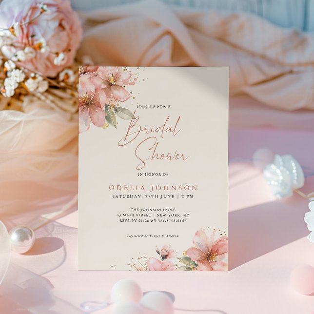 Soft Pink Floral Elegant Script Bridal Shower Invitation (Creator Uploaded)