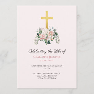 Soft Pink Floral Funeral Memorial Order of Service Program