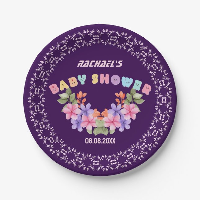 Soft Pink Floral Girl Baby Shower Paper Plate (Front)