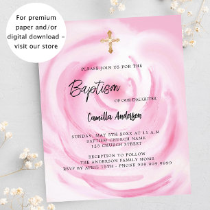 Soft pink floral girl budget Baptism invitation Flyer