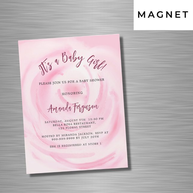 Soft pink floral girl luxury baby shower magnetic invitation (Creator Uploaded)