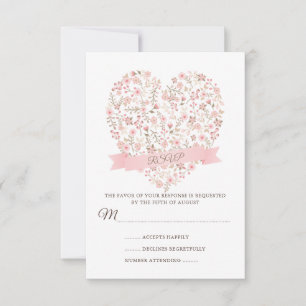 Soft Pink Floral Heart Wedding RSVP Cards