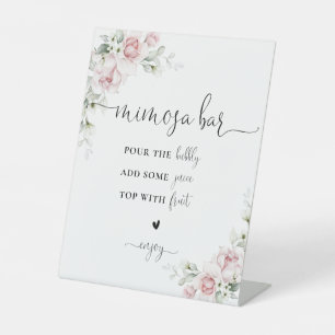 Soft Pink Floral Mimosa Bar Sign