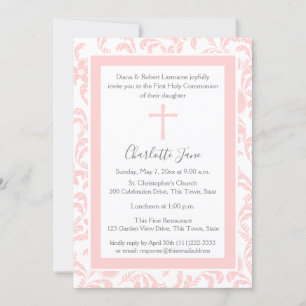 Soft Pink Floral Paisley First Communion Invitatio Invitation
