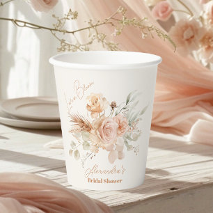 Soft Pink Floral Pampas Grass Bridal Shower Paper Cups