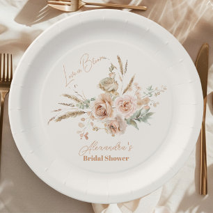 Soft Pink Floral Pampas Grass Bridal Shower Paper Plate
