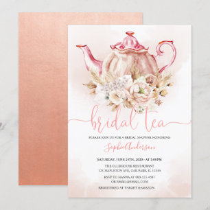 Soft Pink Floral Pampas Grass Tea Bridal Shower Invitation