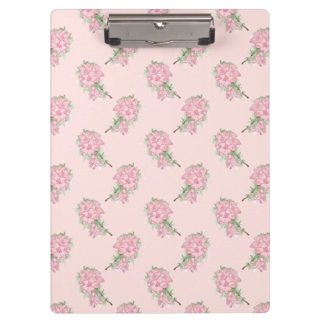 Soft Pink Floral Pattern | Romantic Flower Clipboard (Front)