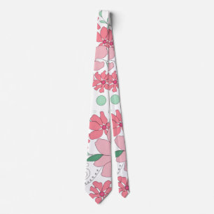Soft Pink Floral Pattern with Mint Green Leaves Tie