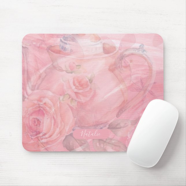 Soft Pink Floral Personalised Unique Mouse Pad (With Mouse)