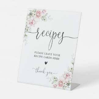 Soft Pink Floral Recipe Card Sign