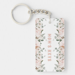 Soft Pink Floral Roses, Personalised Key Ring