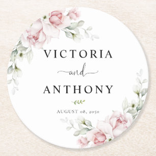 Soft Pink Floral Round Wedding Coaster