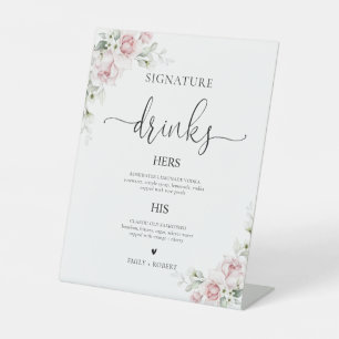 Soft Pink Floral Signature Drinks Sign