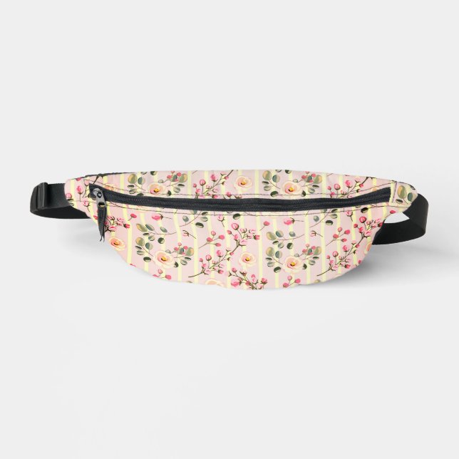 Soft Pink Floral Stripe Pattern Bum Bags (Front)